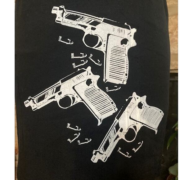 Upcycled 80s Black Tank Dress – Screen Printed White Guns – OOAK - Picture 3 of 8